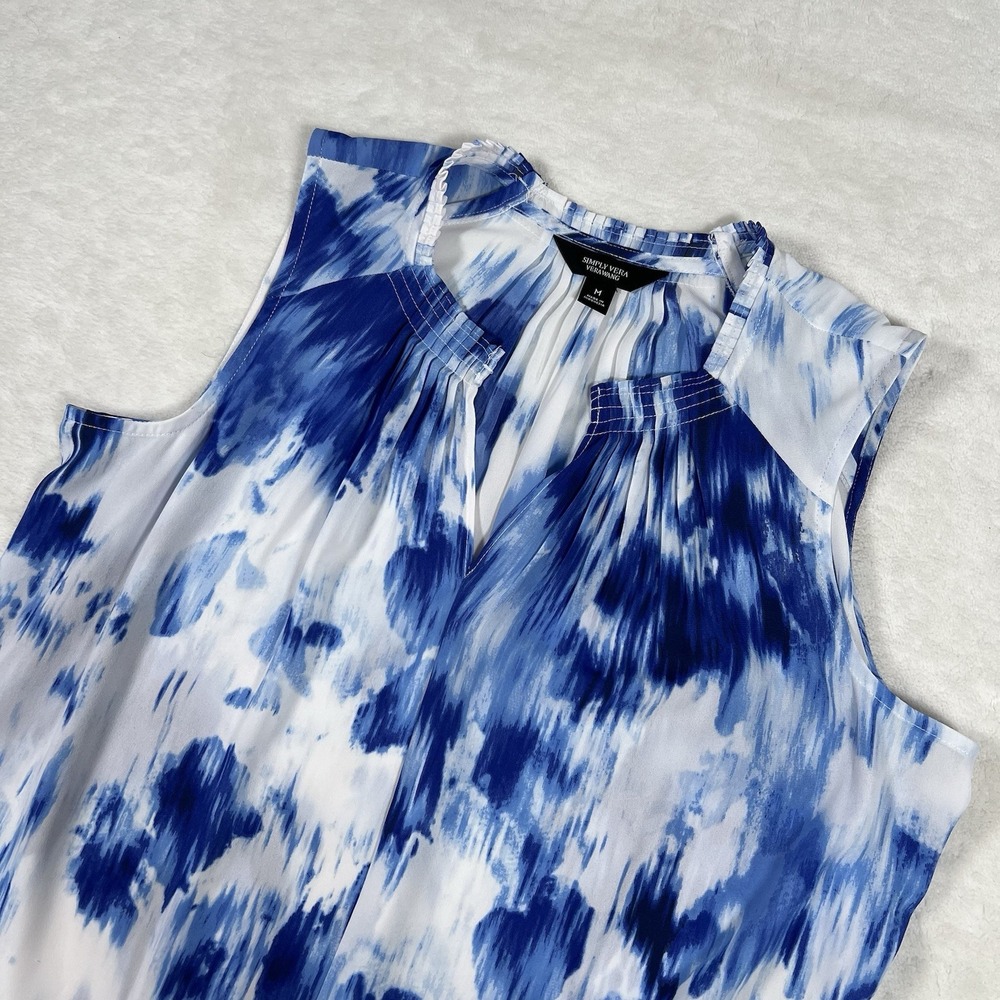 Simply Vera‎ Vera Wang Women's Shirred Neck Tank Top Blue White Medium
